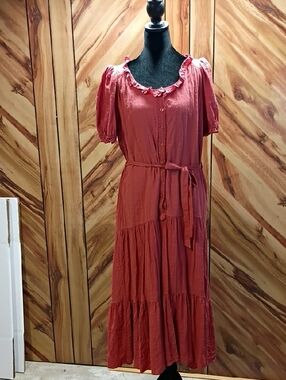 Chelsea & Violet Orange Button-front Maxi Dress With Belt Size M